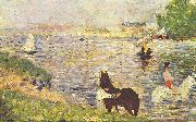 Georges Seurat Weibes und schwarzes Pferd im Flub Spain oil painting artist